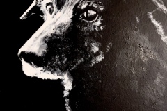 black and white dog painting