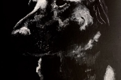 black and white dog painting