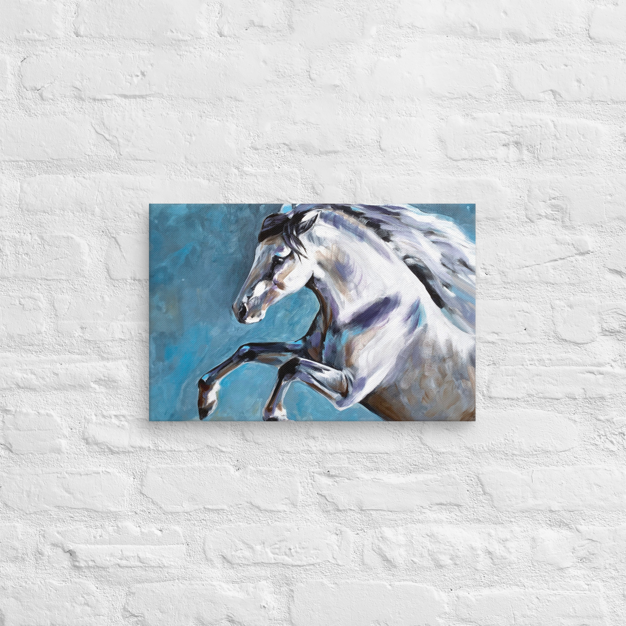 Canvasprintti – Hevosmaalaus Sinisellä Taustalla - Image 20