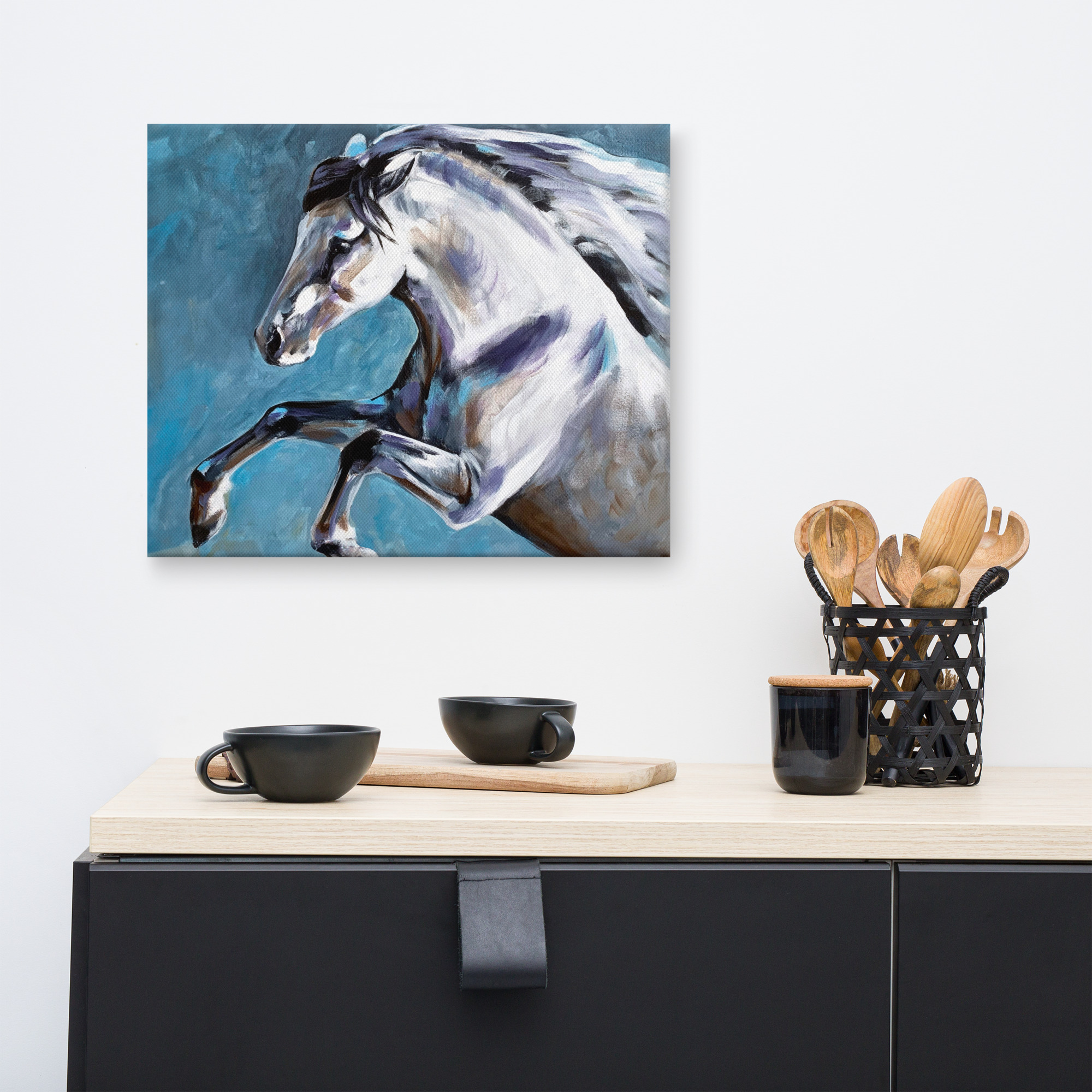 Canvasprintti – Hevosmaalaus Sinisellä Taustalla - Image 21