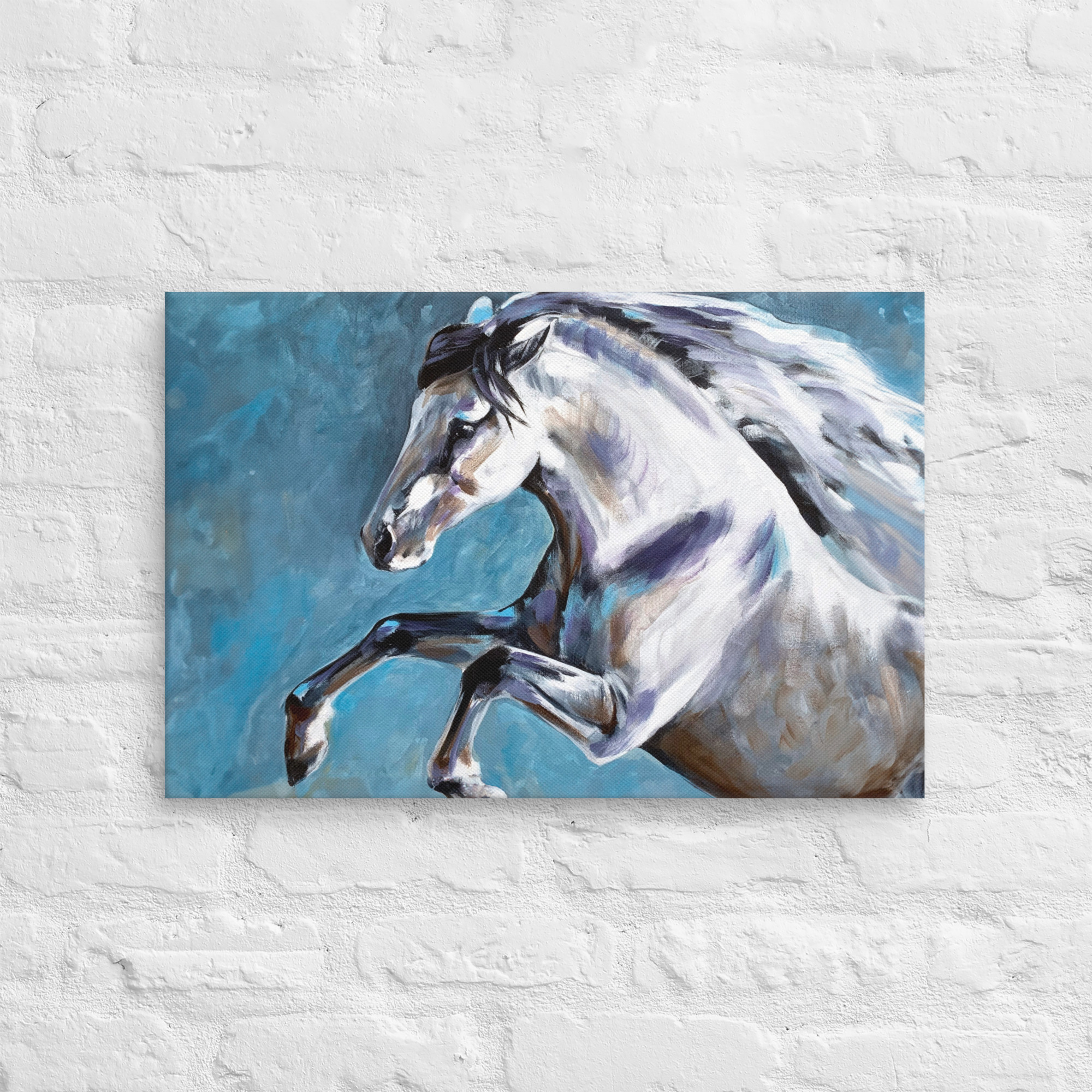 Canvasprintti – Hevosmaalaus Sinisellä Taustalla - Image 24